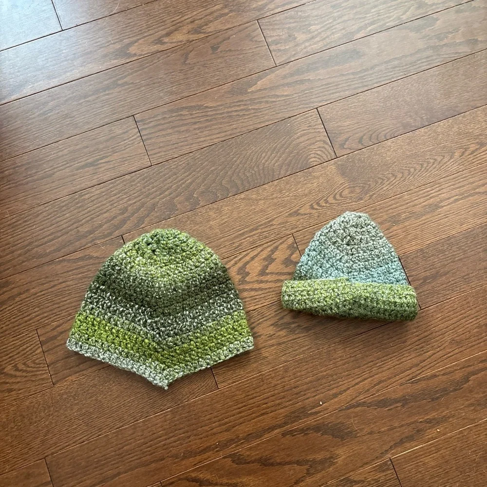 Green and Gray Knitted Kids Hat Set